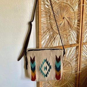 NWT MZ Fair Trade Canyon Crossbody Bag Tribal Pattern Aztec Wool Leather